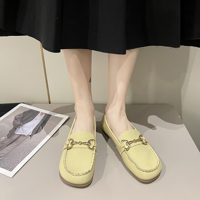 Giày Lười Da Đế Bằng Mũi Tròn Thời Trang Công Sở Thanh Lịch Cho Nữ