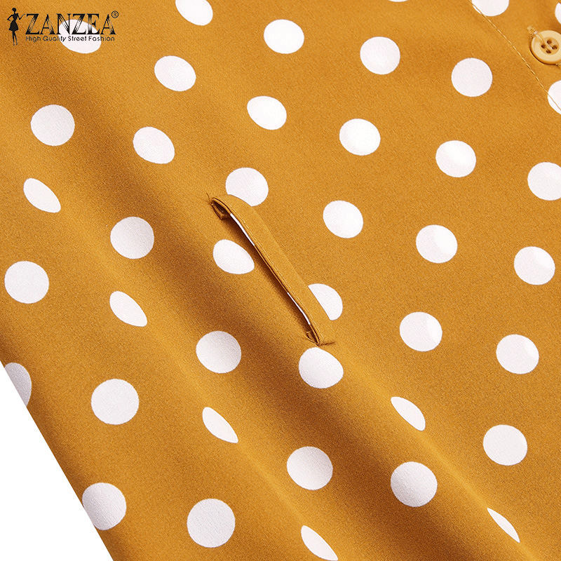 Đầm Dài ZANZEA Chia Đuôi Cho Nữ Ngắn Tay Có Cổ In Chấm Bi Khóa Nút | BigBuy360 - bigbuy360.vn