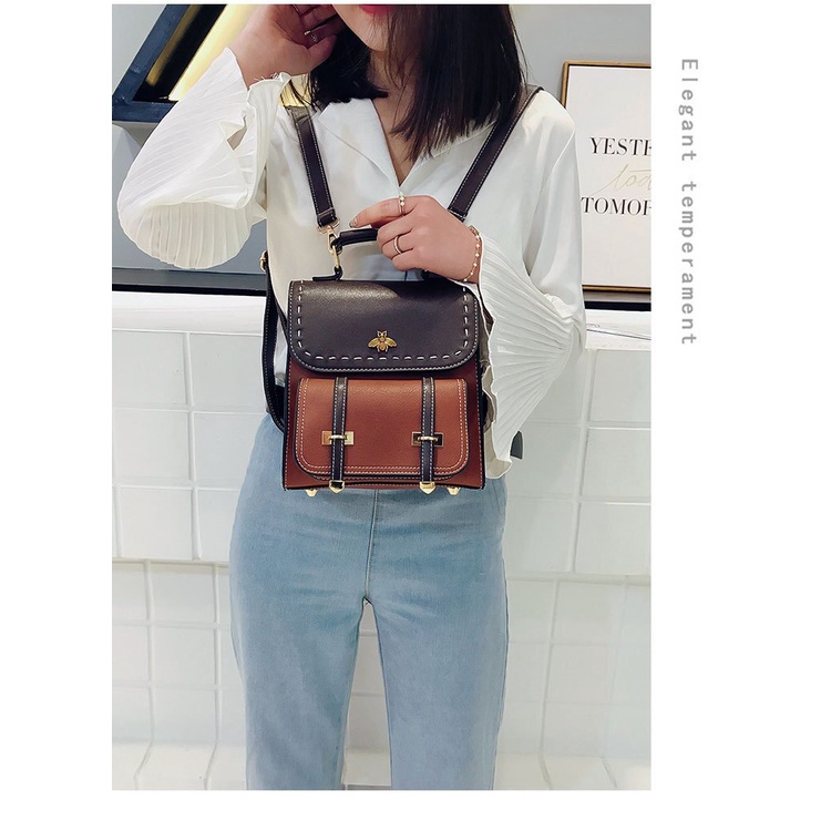Ba lô CHUWANGLIN bằng da PU đơn giản phong cách Preppy thời trang cho nữ