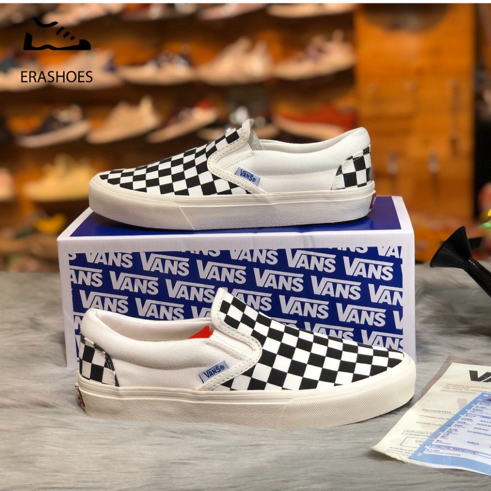 Tặng Nước Hoa [EraShoes] Giày Vans vault caro (Checkerboard Slip On) Bản SlÊU CẤP Nam/Nữ (Chụp tại Shop)