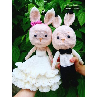 Cặp thỏ đám cưới- Thú nhồi bông móc len handmade