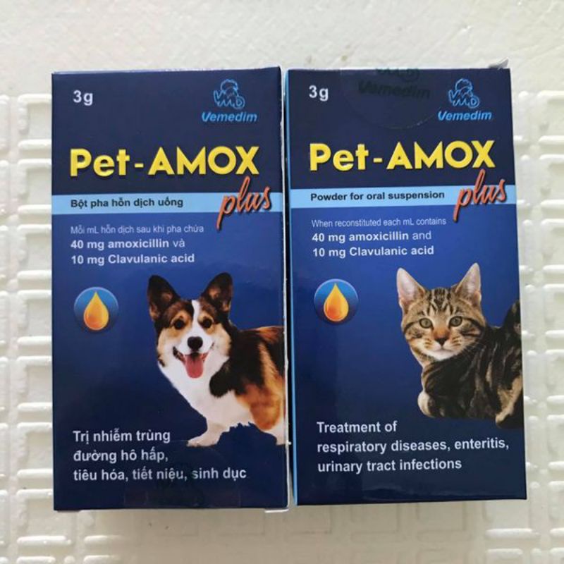 Bột pha Pet Amox Plus tác dụng hô hấp, tiết niệu chó mèo