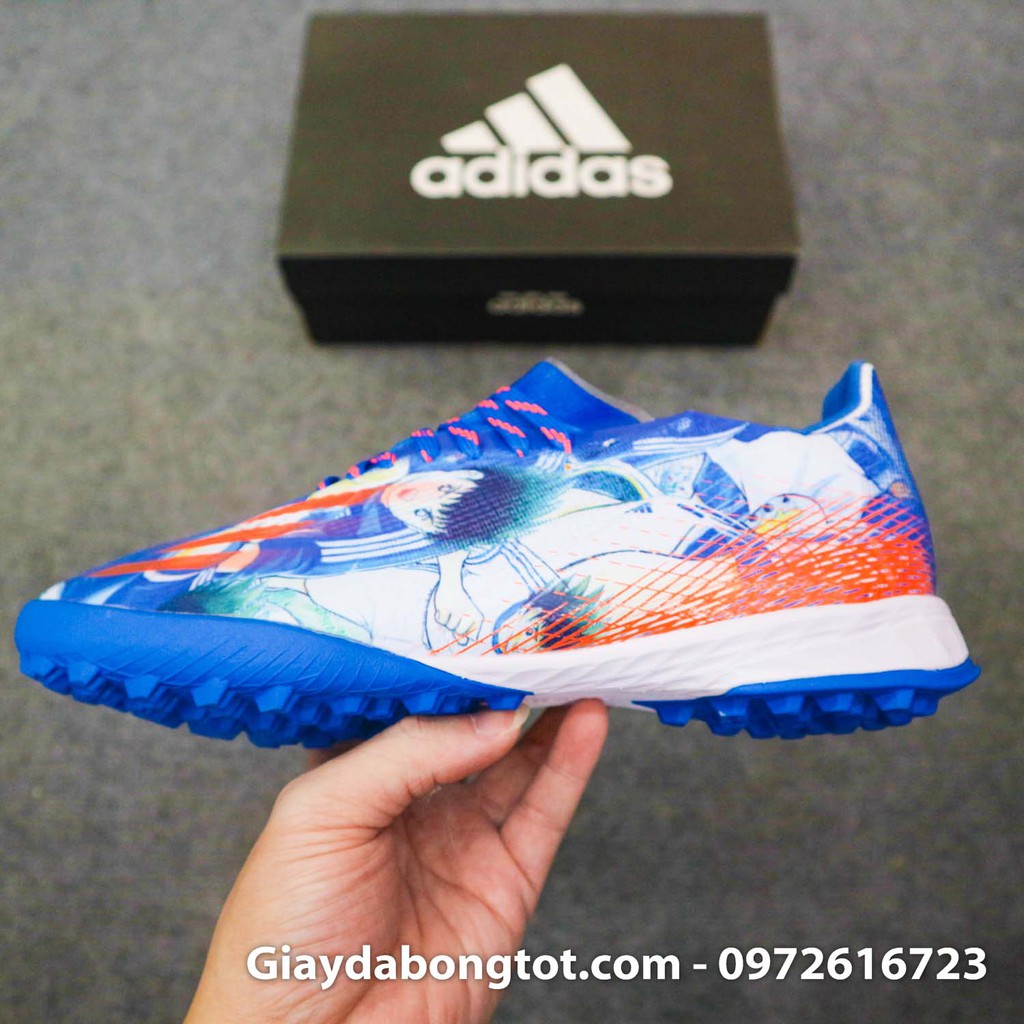 Giày đá banh da mỏng X Ghosted .1 TF Tsubasa xanh dương vạch cam | Ôm chân, trọng lượng nhẹ