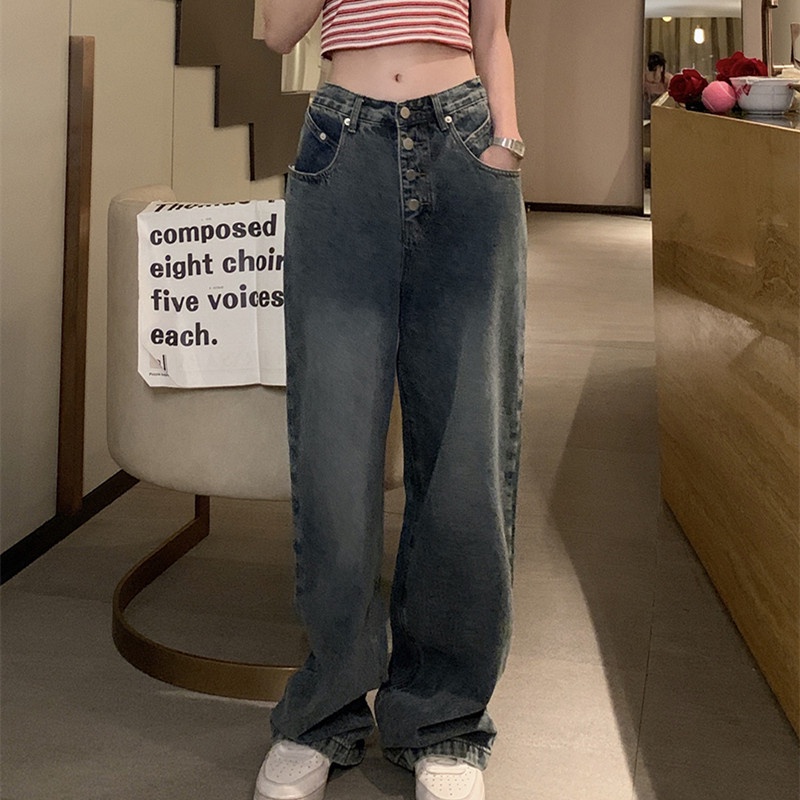 Quần Jean Nữ Ống Rộng Lưng Cao Màu Sắc Sáng Thời Trang Mùa Hè