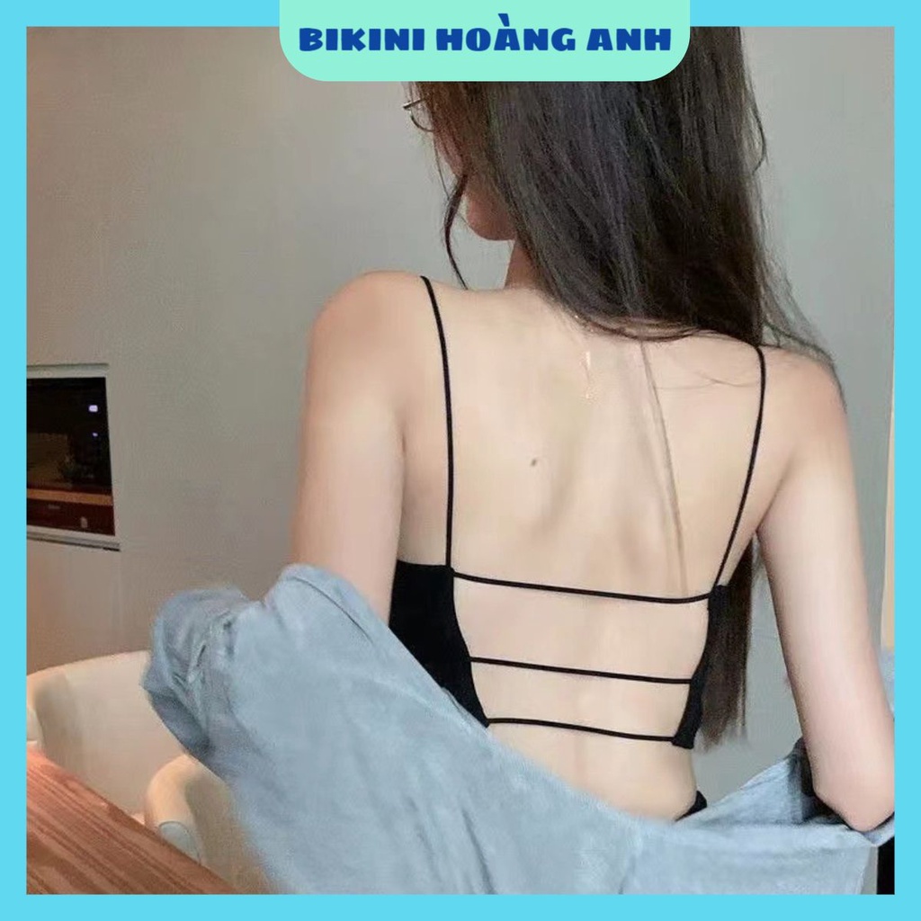 Áo lót nữ - Áo bra 2 dây vân tăm có đệm ngực hở lưng điệu đà freesize 40-60kg - mã 061