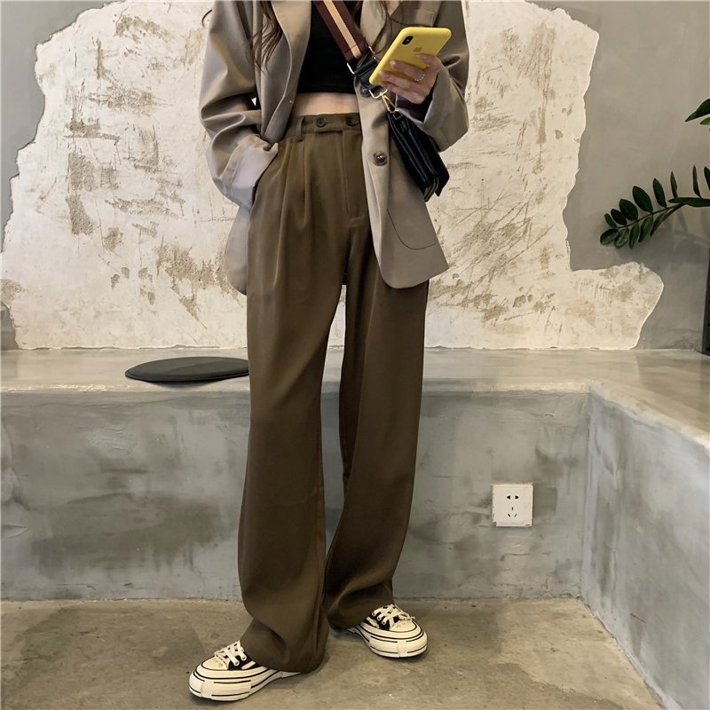 Quần dài ống rộng lưng cao thời trang retro dành cho nữ