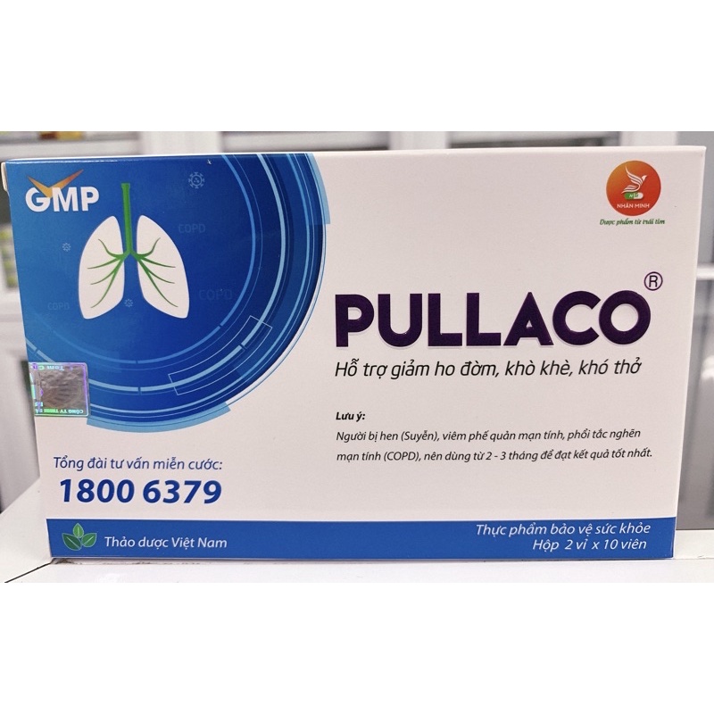 ✅[Chính hãng date mới nhất] PULLACO với thành phần chính Xuyên Tâm Liên giúp giảm ho đờm, khò khè, khó thở (Hộp 20 viên)