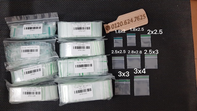 Gói 100c túi zip mini viền xanh lá