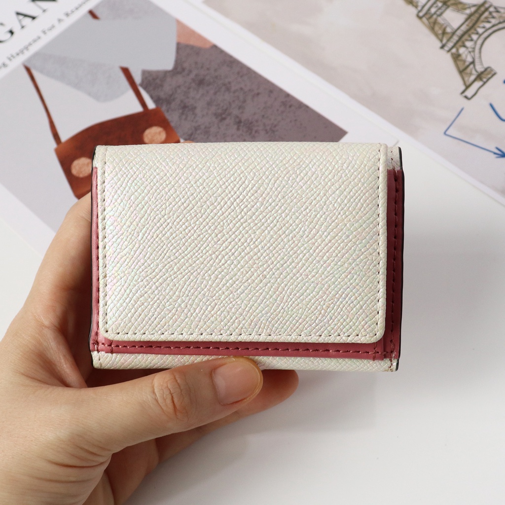 Ví nữ mini gấp 3 da bò thật Pink Ohara Leather