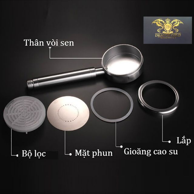 Vòi hoa sen , vòi sen tăng áp Dragon Gold bằng nhôm có mút lọc bẩn ( bát sen nhôm )