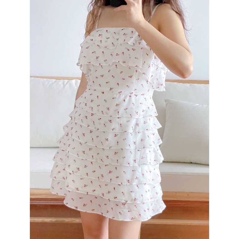 [Mã SKAMFA06 giảm 10% tối đa 50K đơn 0Đ] Naked By V - Váy mini hoa nhí chiffon CupCake Dress (Trắng) | BigBuy360 - bigbuy360.vn