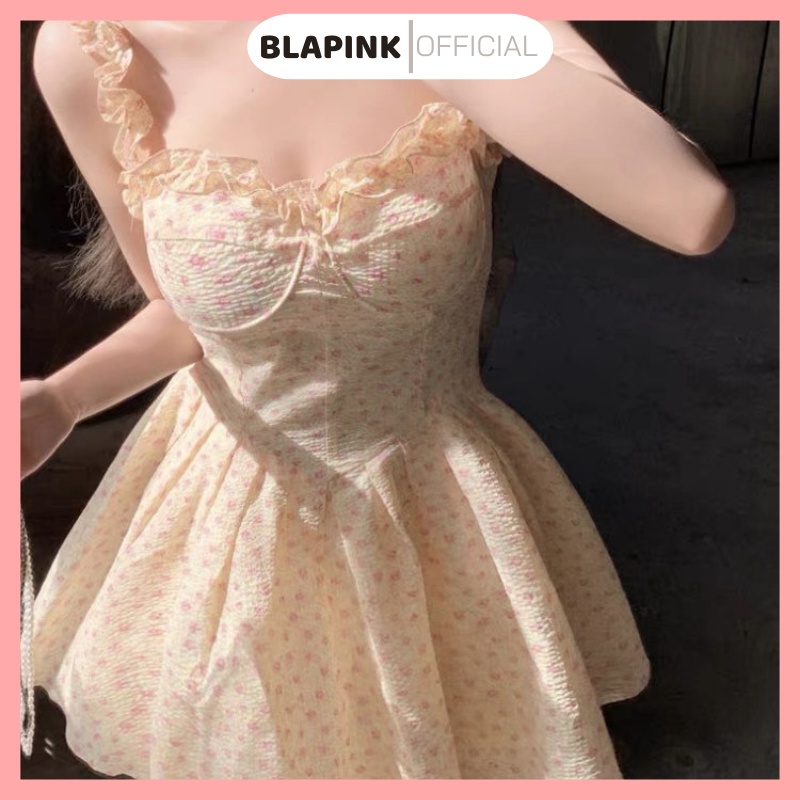 Váy Xoè Hoa Nhí Xếp Li Blapink Xinh Xắn Hai Dây Bèo Cúp Ngực - LiLy T232