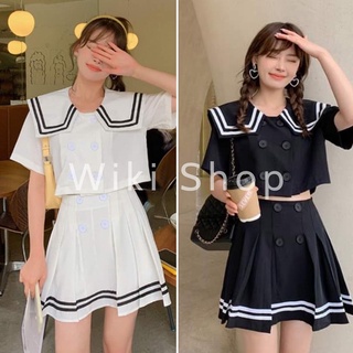 Set bộ đồ thủy thủ freesize 2 món cực xinh - Set bộ đồ côc tay mix chân váy xếp ly freeisize chất thô mát