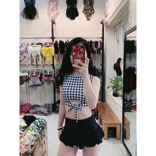 Bikini hai mảnh đẹp caro đồ bơi kín đáo mặc đi bơi mới nhất