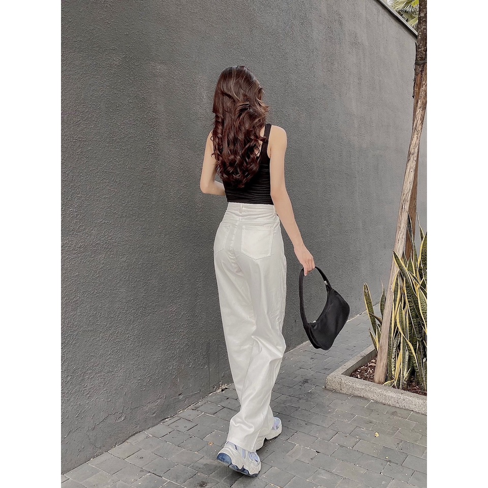 quần baggy xuông dài ống rộng nữ đen trắng khoen eo 3256