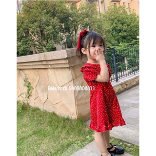 Váy Bé Gái Váy Hè Cho Bé Gái Thiết Kế Chấm Bi Đỏ Size 7-20kg