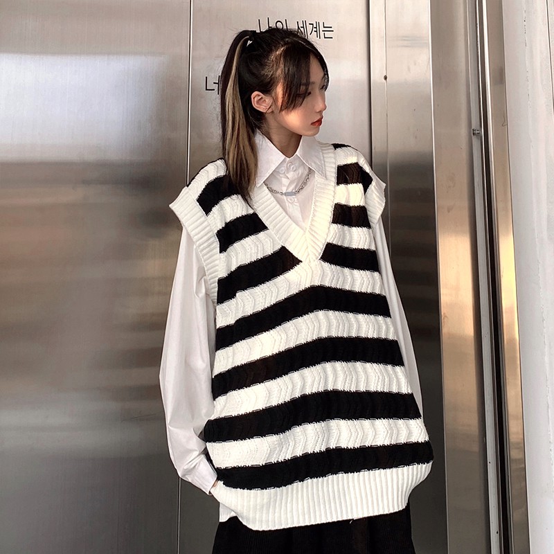 Áo gile nữ len form rộng, áo len nữ gile oversize rộng mặc đi chơi đi học thời trang ulzzang hàn quốc | BigBuy360 - bigbuy360.vn