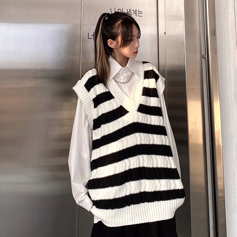 Áo len nữ sweater phong cách hàn quốc học sinh sinh viên, mẫu kẻ đi chơi đi học mùa đông