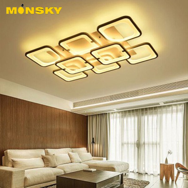 Đèn led ốp trần trang trí MONSKY 8 cánh vuông hiện đại 3 chế độ màu ánh sáng điều khiển từ xa tiện dụng