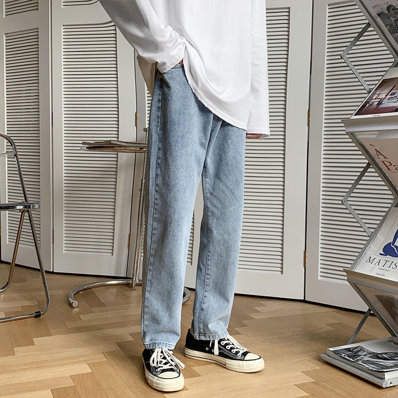 Quần jean baggy xanh nam, nữ ống rộng, dáng suông, không phai màu-A02