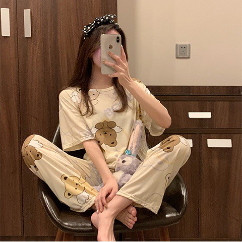 Set ulzzang đồ ngủ hình gấu xám DN087 (có ảnh thật)