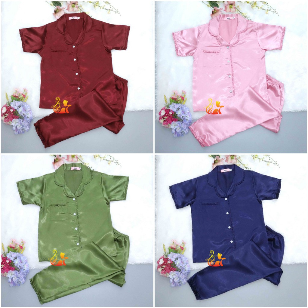 Đồ Bộ Mặc Nhà Pijama Phi Lụa " Viền Bèo " Quần Dài Cao Cấp - Từ 38kg - 48kg - Size12. | BigBuy360 - bigbuy360.vn