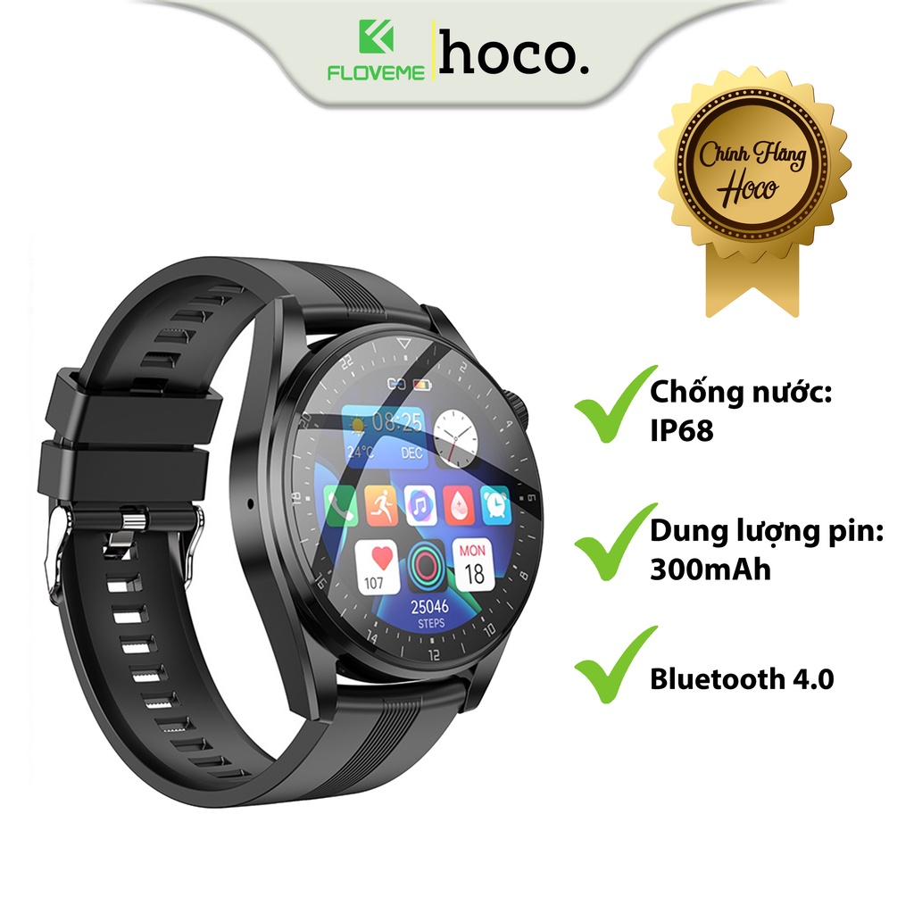 Đồng Hồ Thông Minh HOCO Y9, Màn Hình Cảm Ứng, Chống Nước IP68, Bluetooth 4.0, Theo Dõi Sức Khỏe Huyết Áp Nhịp Tim.