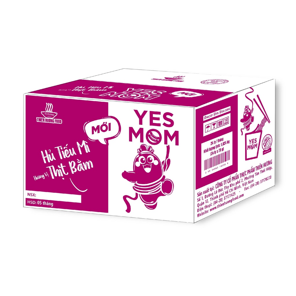 Thùng 24 Ly Hủ Tiêu Mì Thịt Bằm Yes Mom Có Xúc Xích THIEN HUONG FOOD 76g/ly