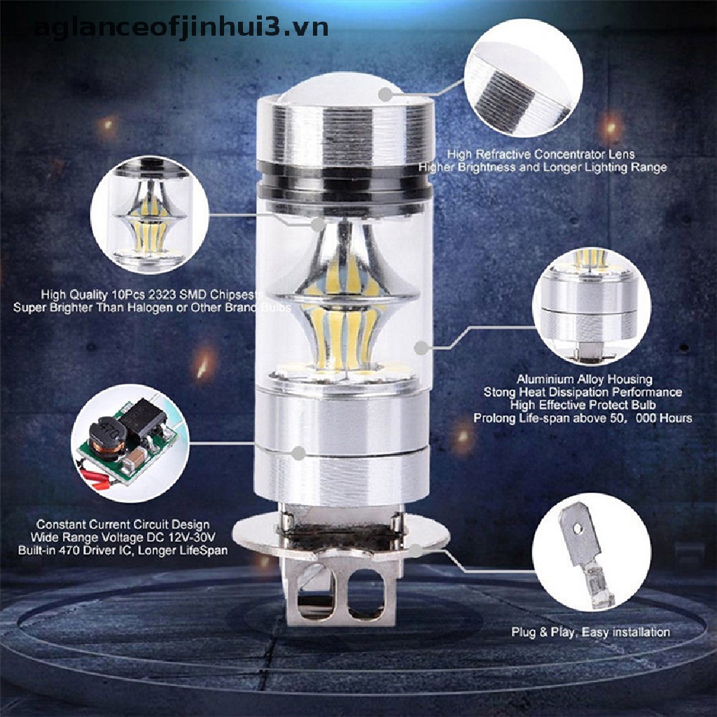 Bóng Đèn Pha LED Chống Sương Mù 12 / 24V 100W H3 Chuyên Dụng Cho Xe Hơi