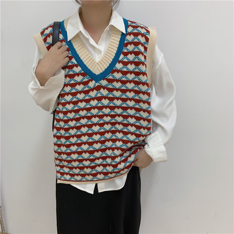 Áo Khoác Len Không Tay Cổ Chữ V Phong Cách Retro Cho Nữ