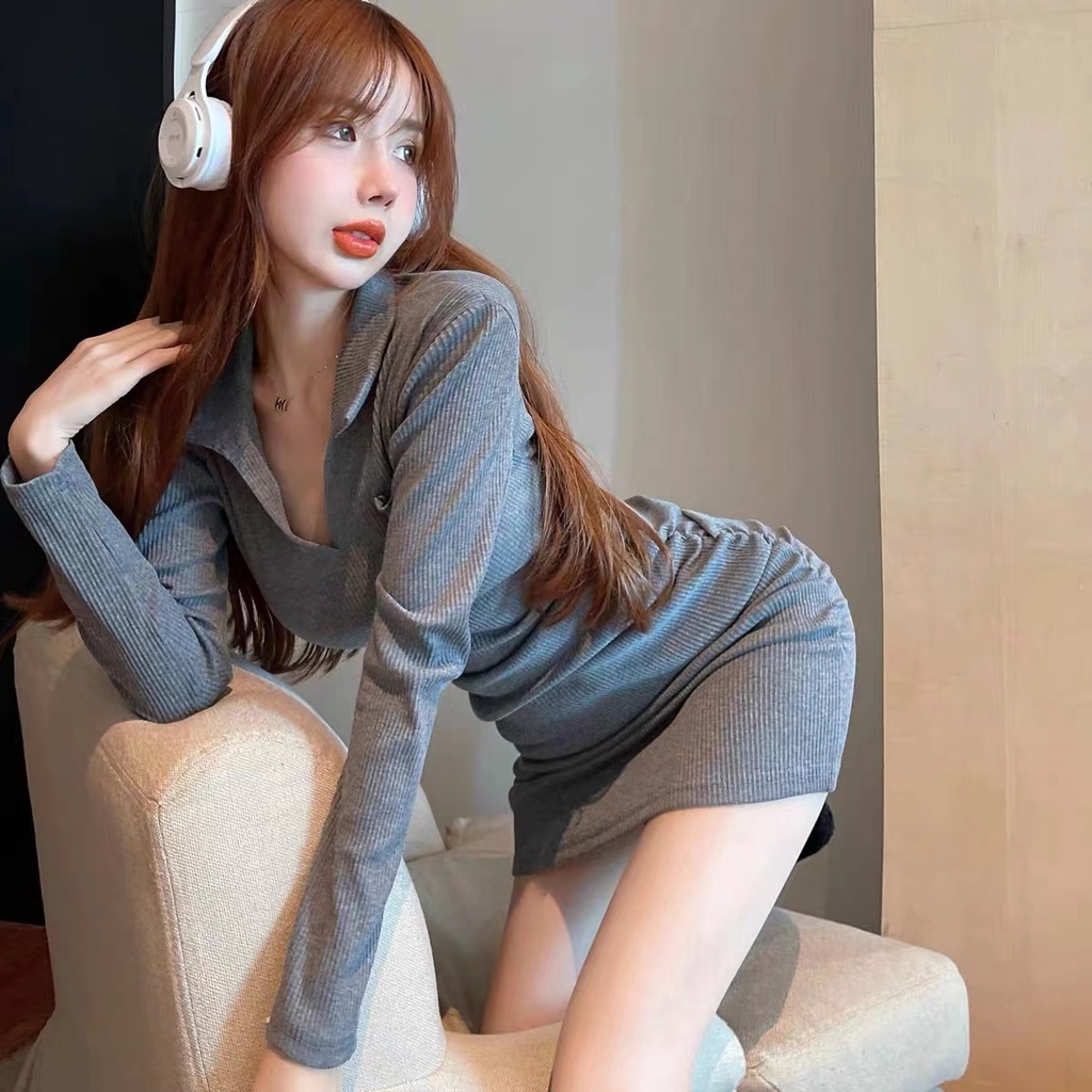 Đầm Cổ POLO Thiết Kế Mới Quyến Rũ Thời Trang Mùa Thu Theo Phong Cách Hàn Quốc Cho Nữ