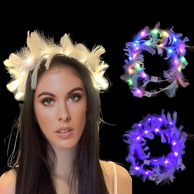 ✿ Cài Tóc Hình Vương Miện Lông Vũ Có Đèn LED Phát Sáng