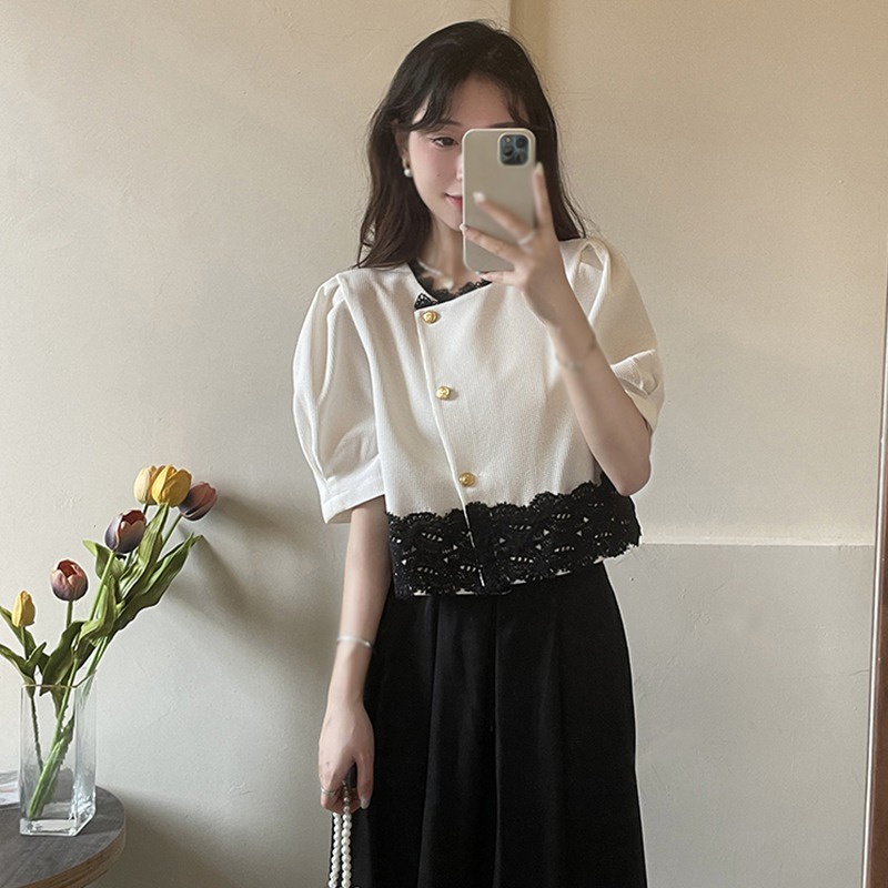 Áo Cardigan Cổ Tròn Tay Ngắn Viền Ren Thời Trang Cho Nữ