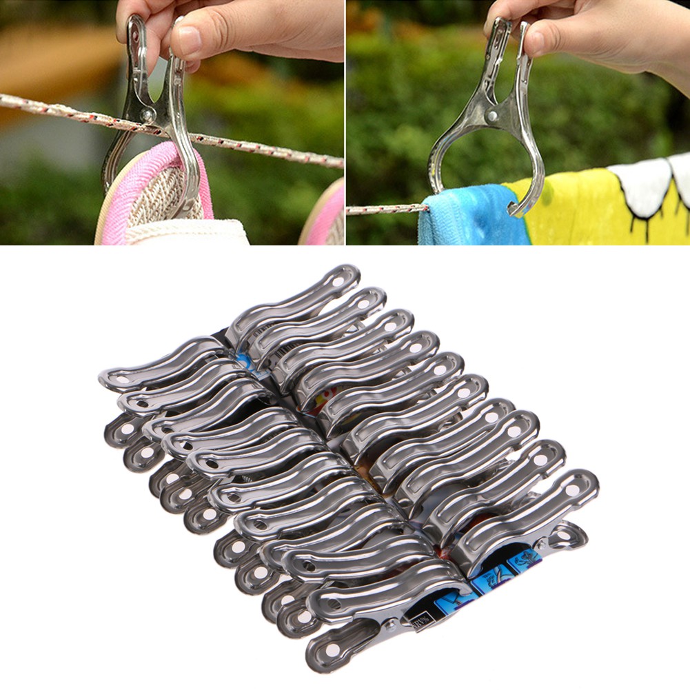 kiss**20 Pcs Stainless Steel Clothes Pegs Hanging Pins Laundry Windproof Clips