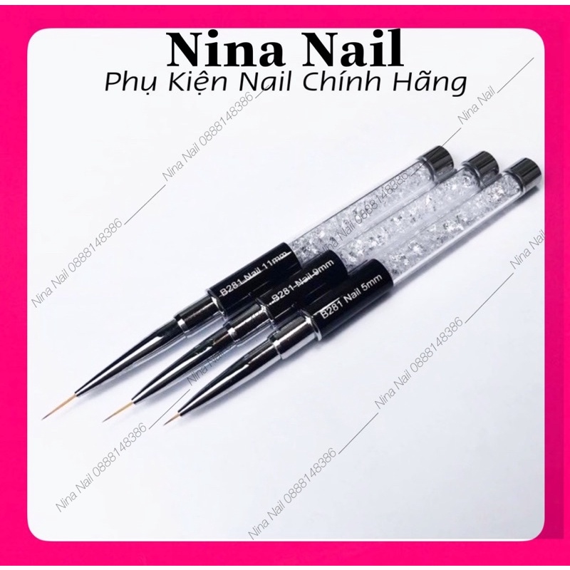 Cọ Nét Nail Cán Đá Vẽ Móng Nét Nhỏ Dài Mảnh 3 Size 5mm, 9mm, 11mm