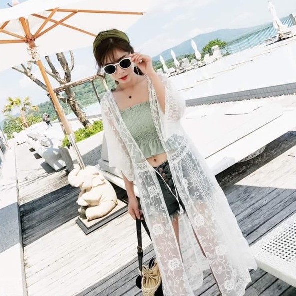 [K04] &lt;ÁO CHOÀNG&gt; CHOÀNG REN TRẮNG DÁNG DÀI