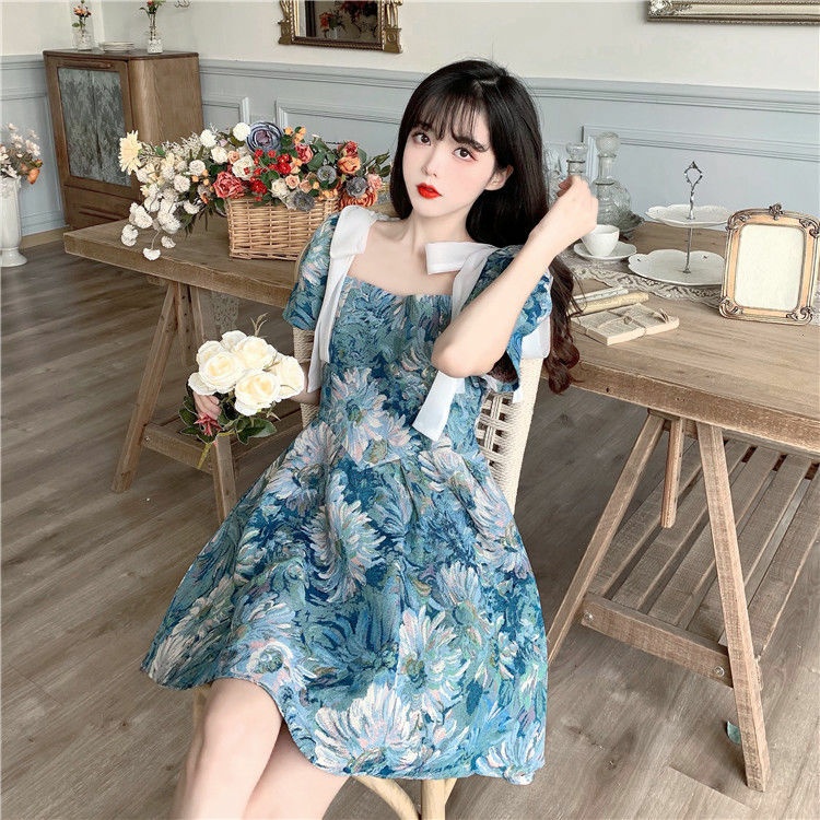 Váy nữ đầm xòe tiểu thư dự tiệc cổ vuông tay bồng trẻ trung sành điệu NITEHY 11