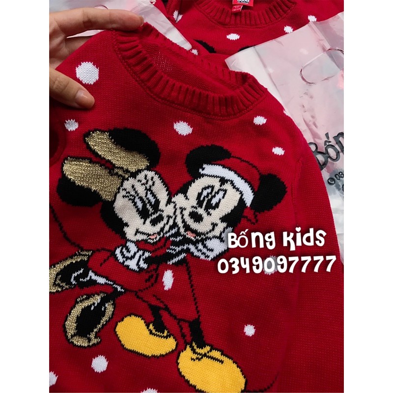 Áo Len Bé Gái Minnie&amp;Mickey Noel Đỏ DN