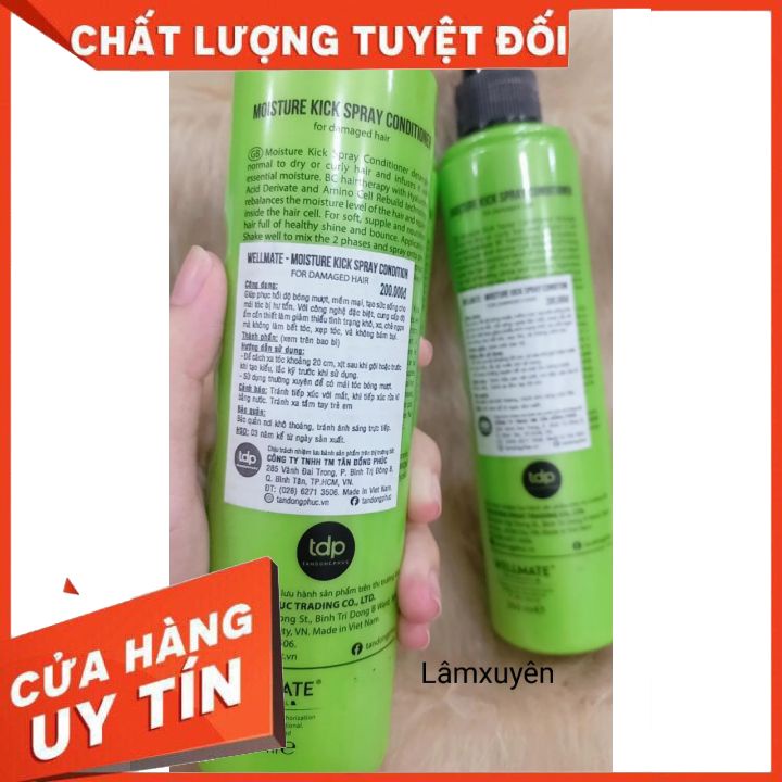 Sữa Xịt dưỡng tóc  WELLMATE MOISTURE KICK SPRAY CONDITIONNER 250ML  nuôi dưỡng tóc khỏe.,cải thiện, phục hồi