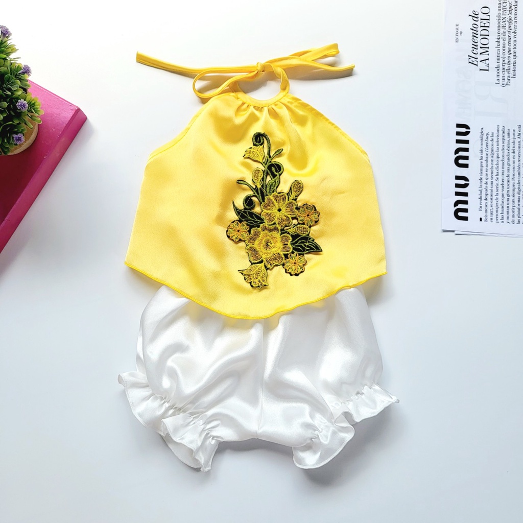 Yếm Đào ,Yếm lụa hoa thêu màu hồng cho bé gái từ 3-15kg