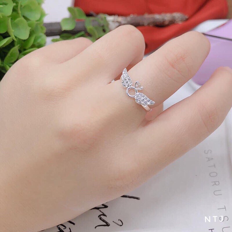 Nhẫn nữ bạc thật hình cánh thiên thần đính đá nhỏ xinh LINH MIU SILVER