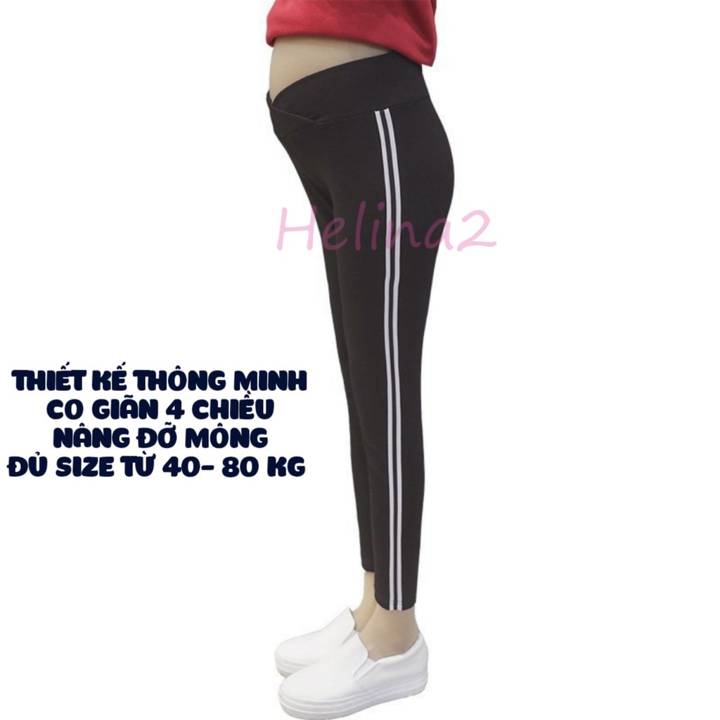 Quần bầu legging cạp chéo SỌC THỂ THAO co dãn thoải mái cho mẹ bầu QB3333