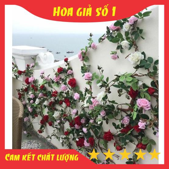 Dây hoa giả, Dây Hoa Hồng Leo Cổ dài 1m7, hồng leo giả decor tường trang trí, sự kiện