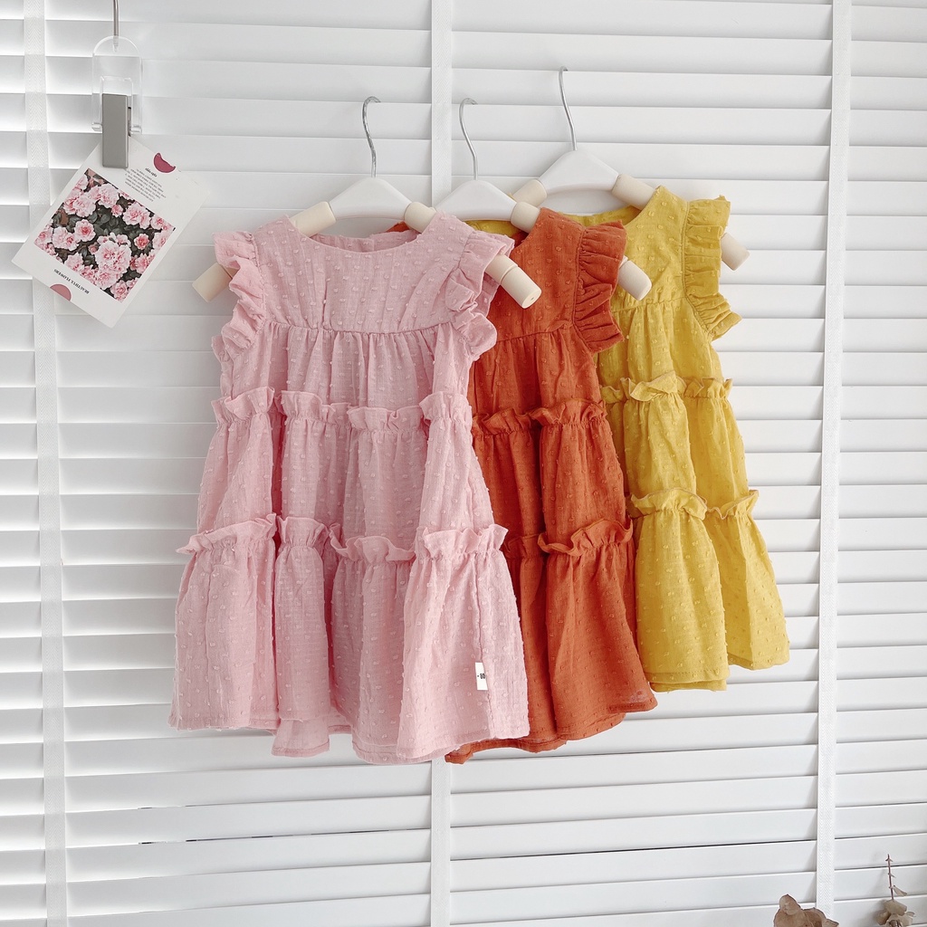 ✨BÁN SỈ✨D012- Đầm bé gái 3 tầng 3 màu hồng,cam,vàng