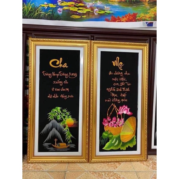 Tranh cha mẹ thêu sẵn chưa khung