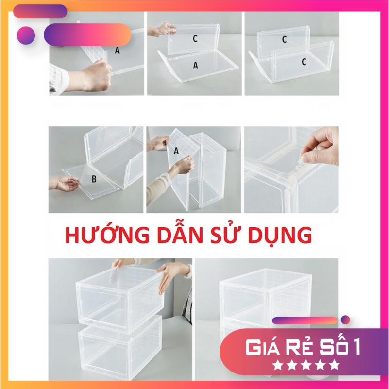 Hộp Đựng Giày Xịn 100% Nhựa Cứng Trong Cao Cấp Size Lớn 2 Màu, Cửa Nam Châm Lắp Ráp