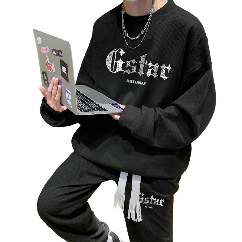 Bộ Áo Thun Tay Dài Cổ Tròn In Chữ IFNICEFUTURE Influencer + Quần Dài Dáng Rộng Thời Trang Cho Nam