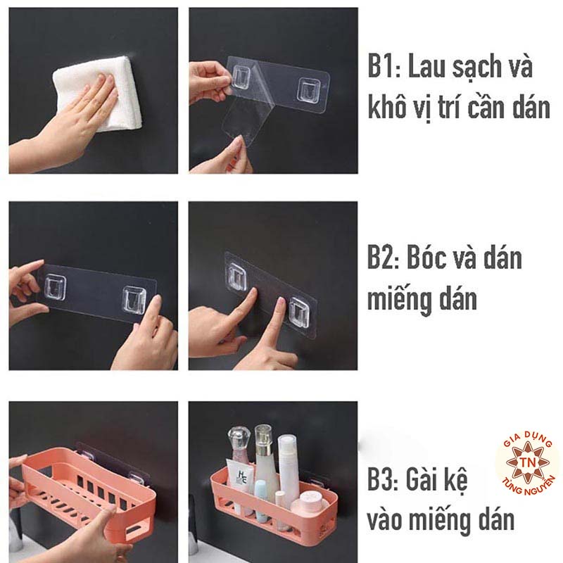 Kệ nhựa treo tường nhà tắm, nhà bếp dán tường chịu lực chắc chắn