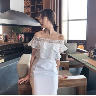 [niceshop1] Đầm ôm trắng phối ren trễ vai