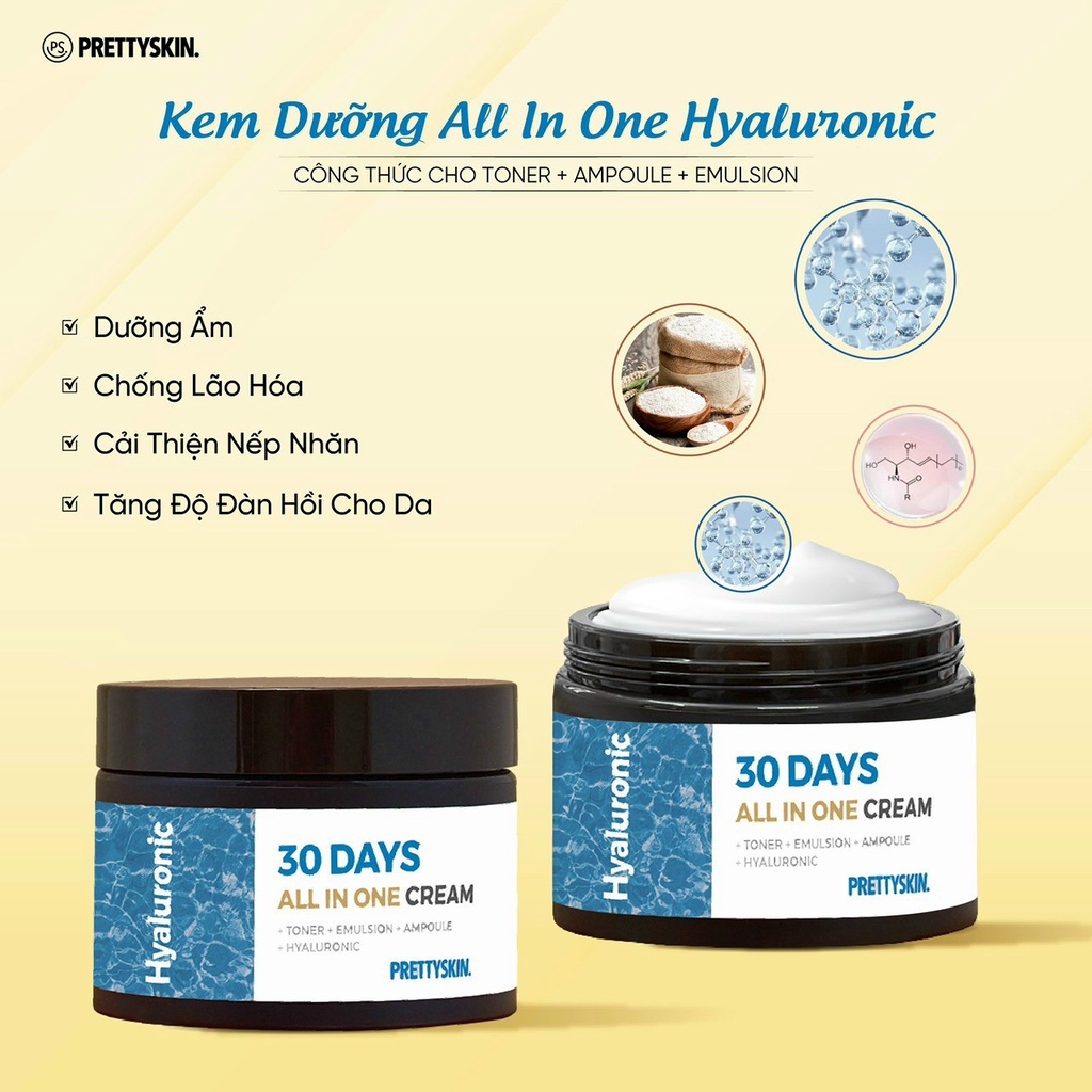 Kem Dưỡng Da Ngăn Ngừa Lão Hóa, Dưỡng Trắng Và Làm Đều Màu Da PrettySkin - Pretty Skin 30 Days All In One Cream 100ml